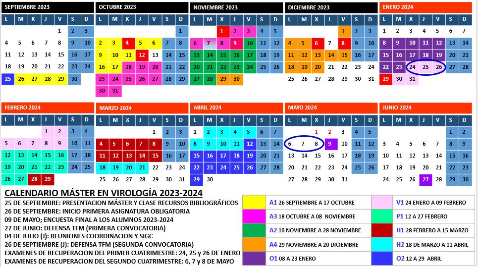 Calendario del Máster 2023-2024 (búscalo en la pestaña Estudios)